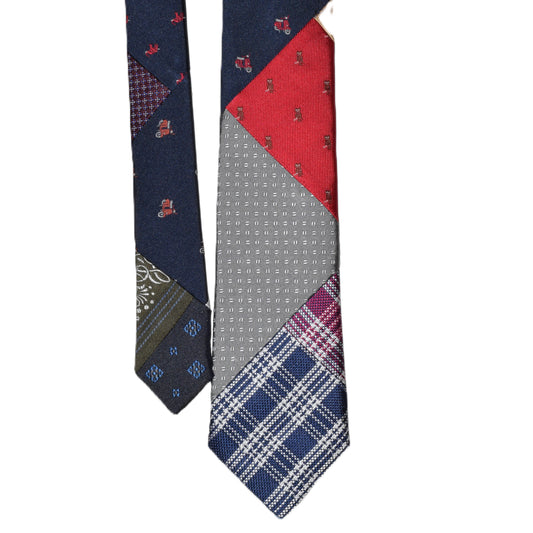 Patchwork necktie with red vespa and brown owl