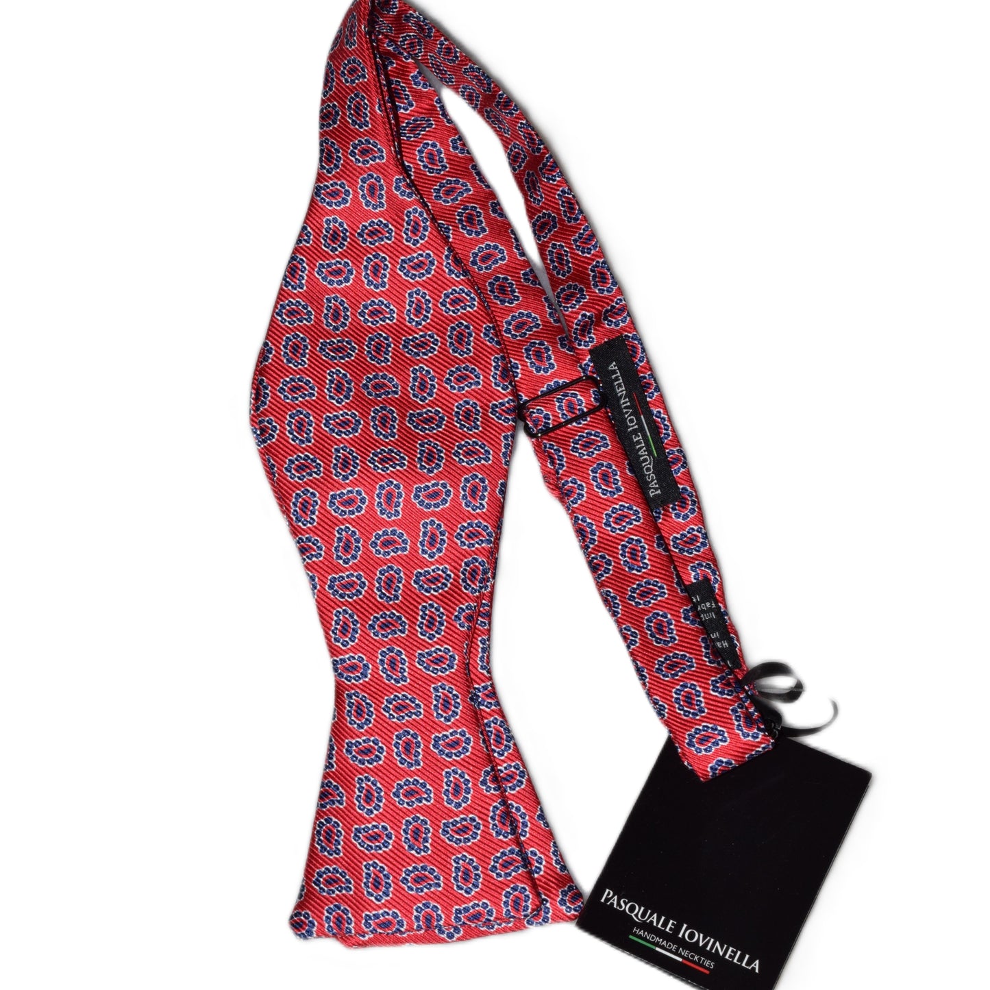 Red bowtie with blue paisley