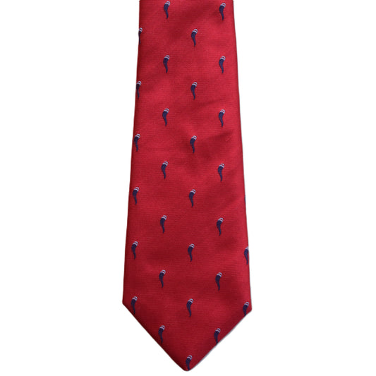 Red necktie with blue Italian horn