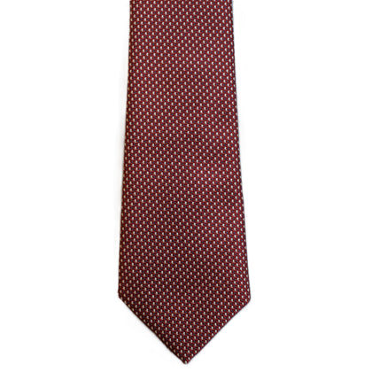 Red necktie with yellow and blue design