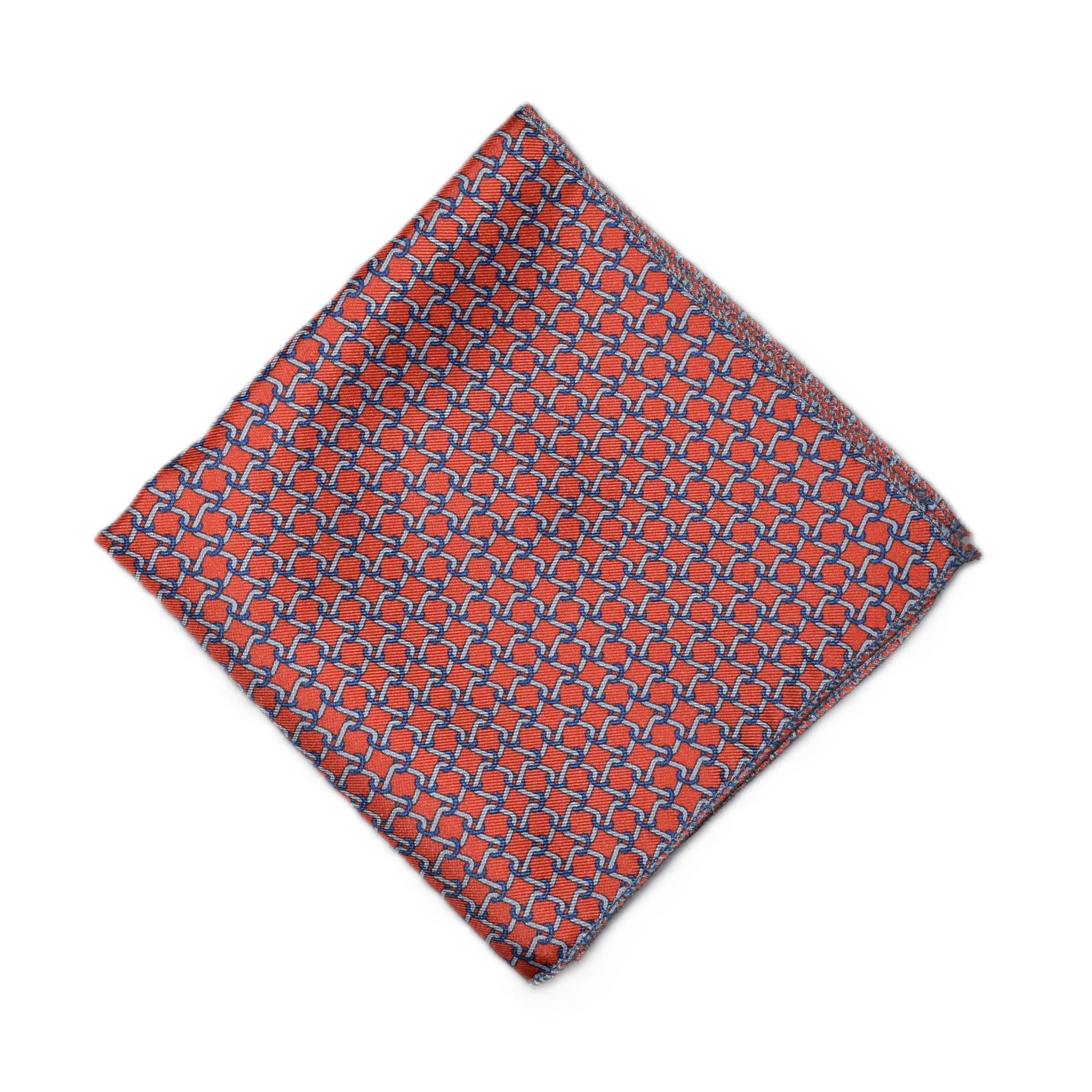 Red pocket square with light blue squares