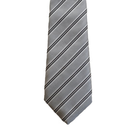 Silver necktie with black and white stripes