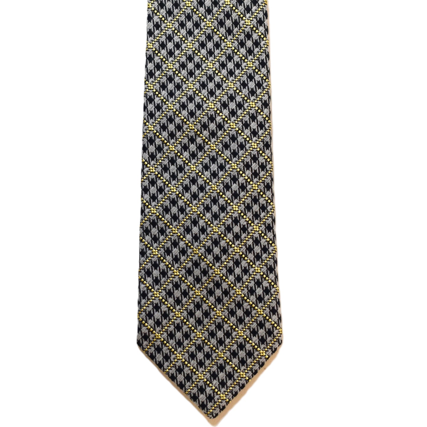 Tan necktie with yellow squares and black houndstooth (narrow)