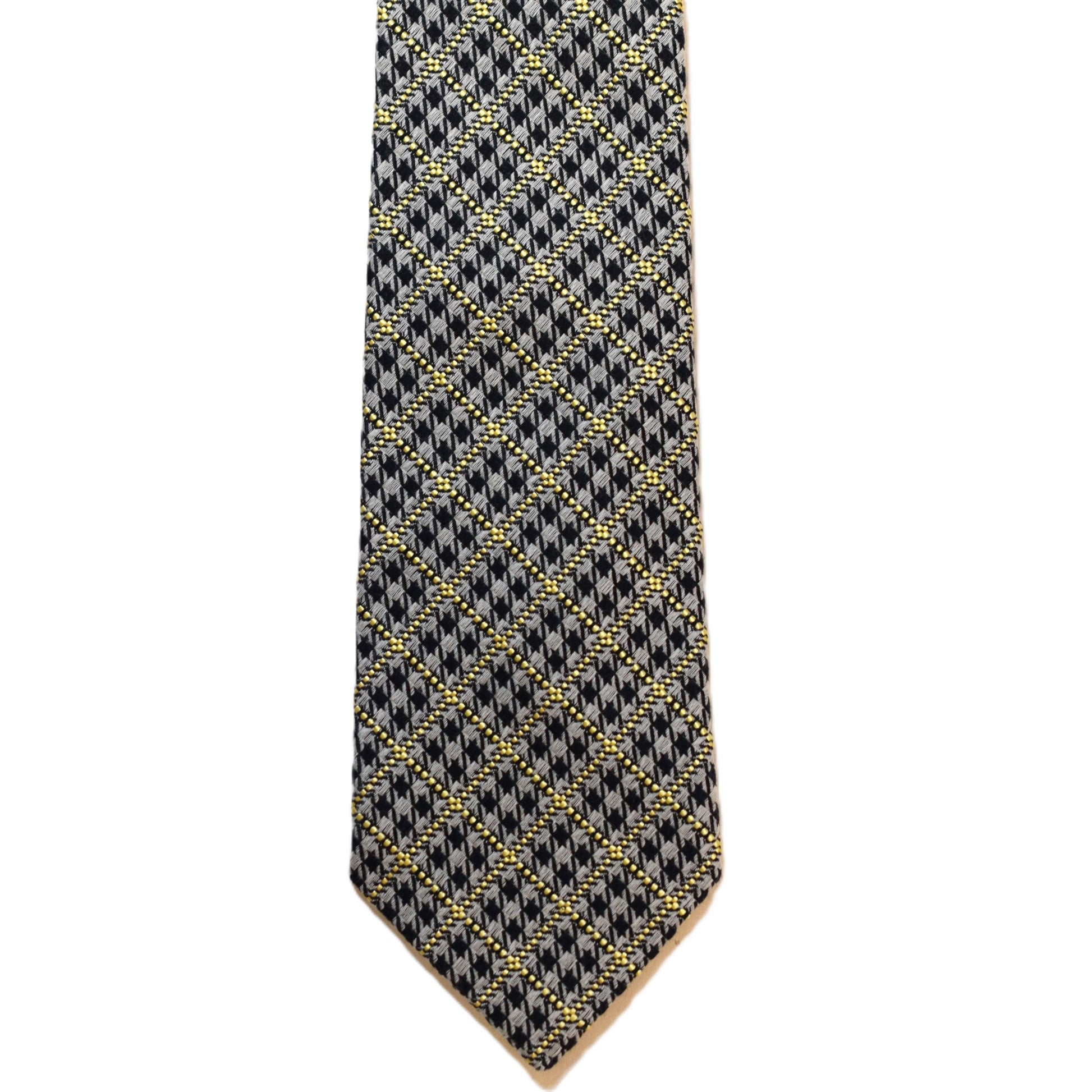 Tan necktie with yellow squares and black houndstooth (narrow)