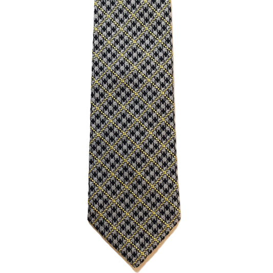 Tan necktie with yellow squares and black houndstooth (narrow)