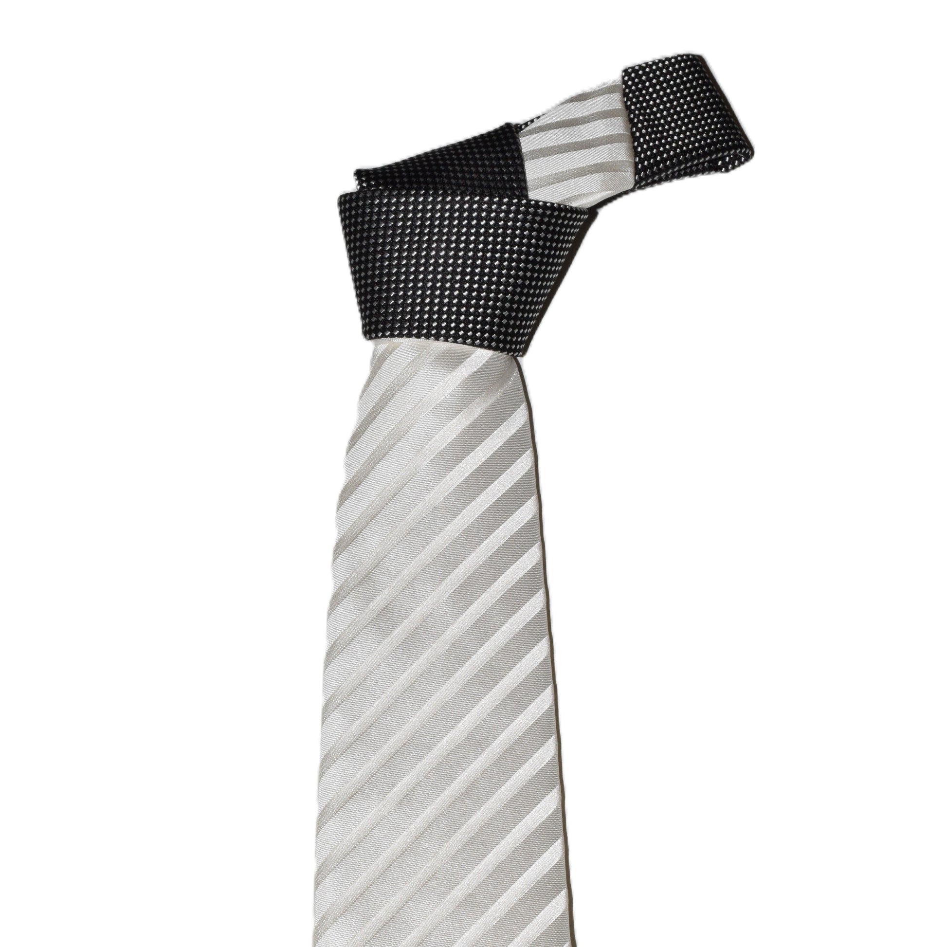 2 in 1 White necktie with black knot