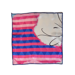White pocket squre with pink and blue horizontal stripes