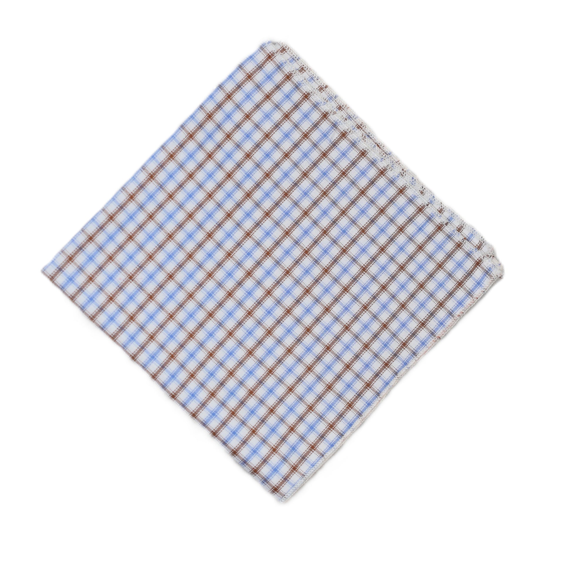 White with tan and blue plaid pocket square