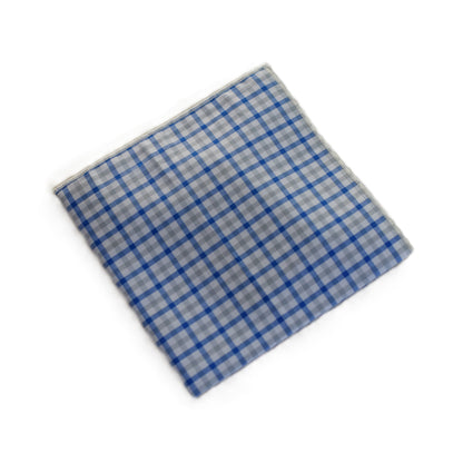 White with blue grey plaid pocket square