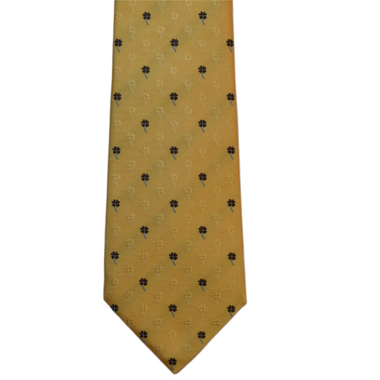 Yellow necktie with brown flowers