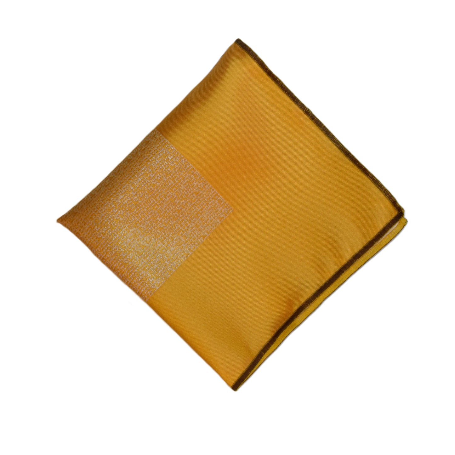 Yellow pocket square with gold square center brown serger border