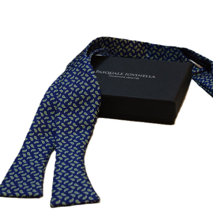 Blue bowtie with green paisley