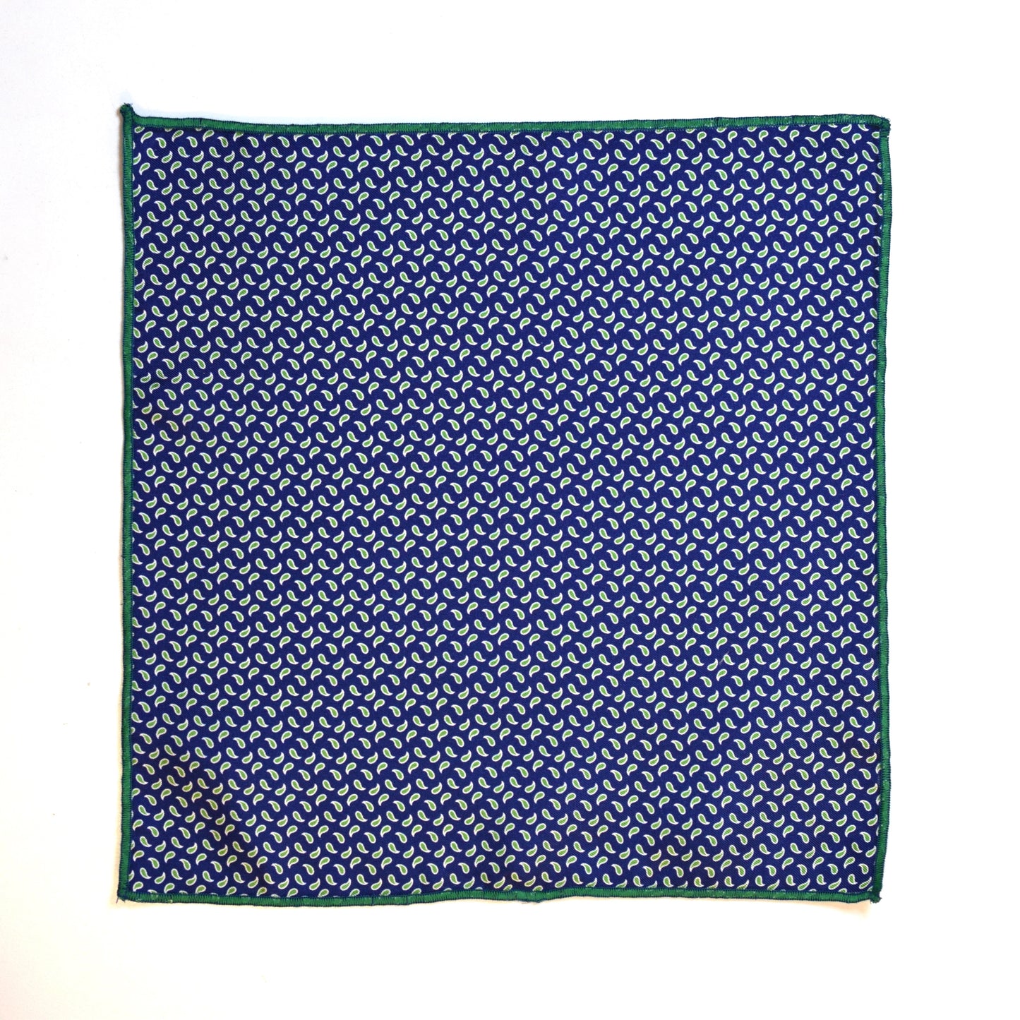 Blue pocket square with green paisley