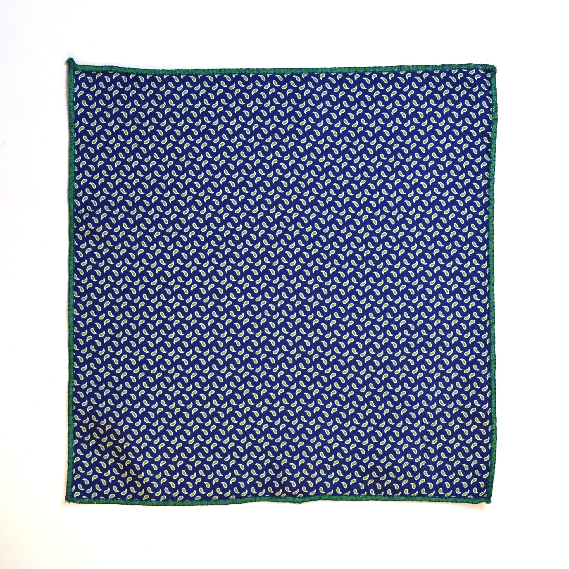 Blue pocket square with green paisley