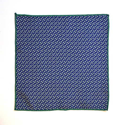Blue pocket square with green paisley