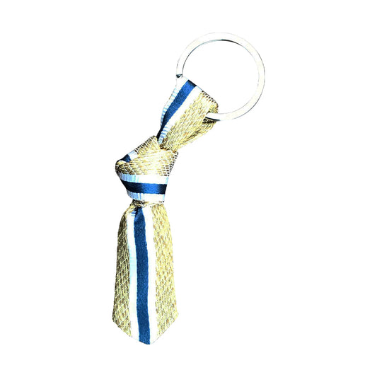 Beige with dark blue/white stripes handmade mini necktie key chain