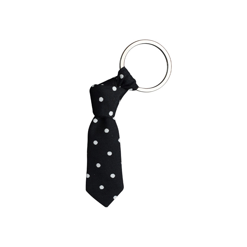 Black mini necktie key chain with white polka dots