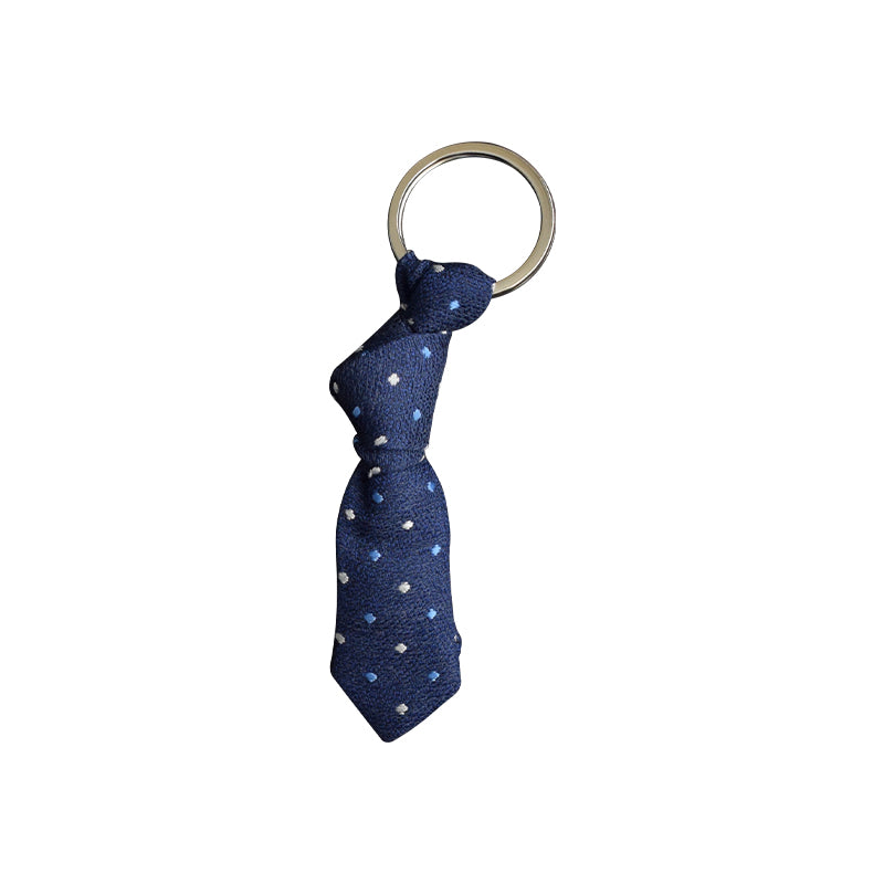 Blue with white and light blue polka dots mini necktie key chain
