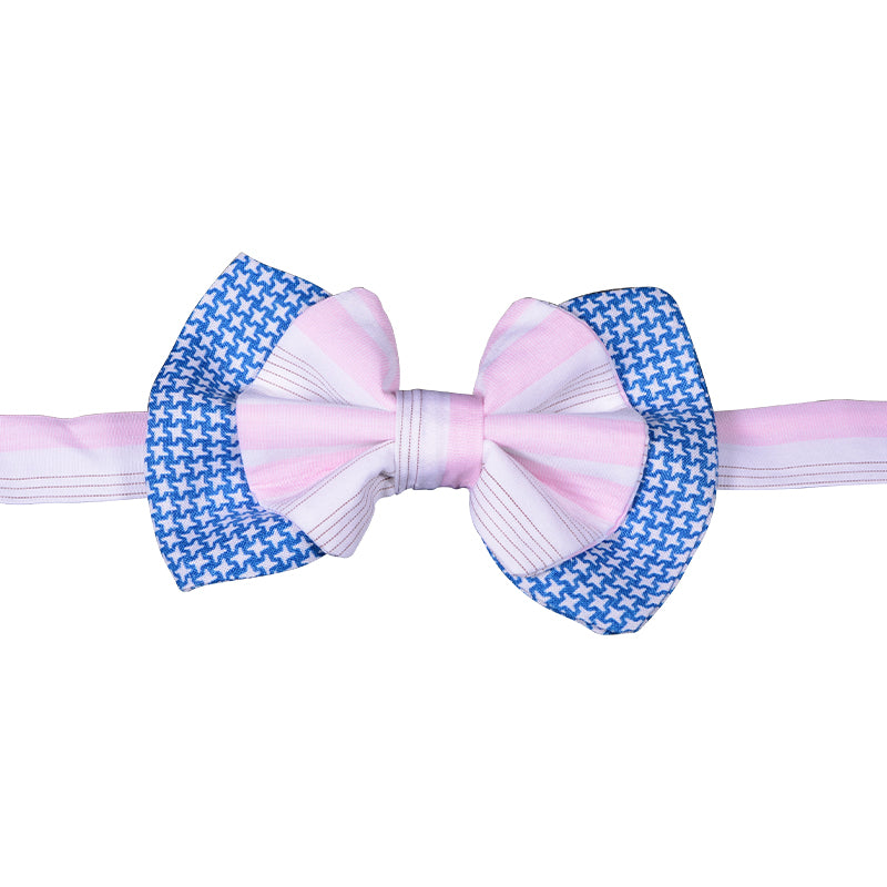 Blue white herringbone bowtie and White with pink/tan stripes