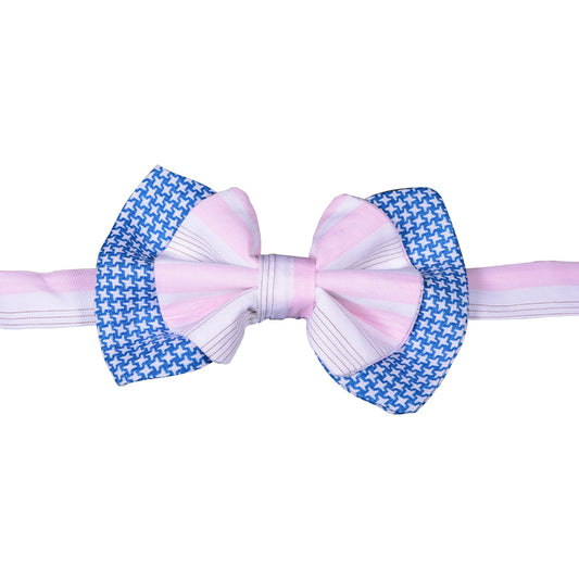Blue white herringbone bowtie and White with pink/tan stripes