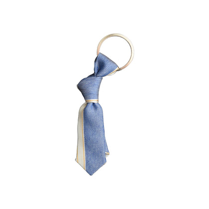 Blue and white mini necktie key chain with yellow stripe
