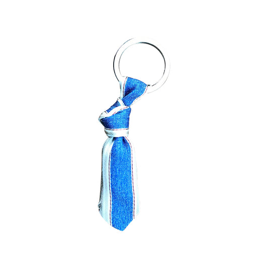 Blue with white and tan stripes handmade mini necktie key chain