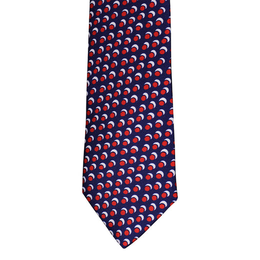 Blue necktie with red circle and white half moon (narrow)