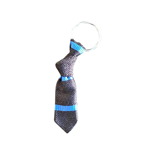 Brown with blue stripes handmade mini necktie key chain