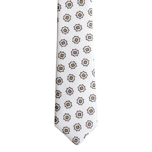 Cream necktie with large brown gears