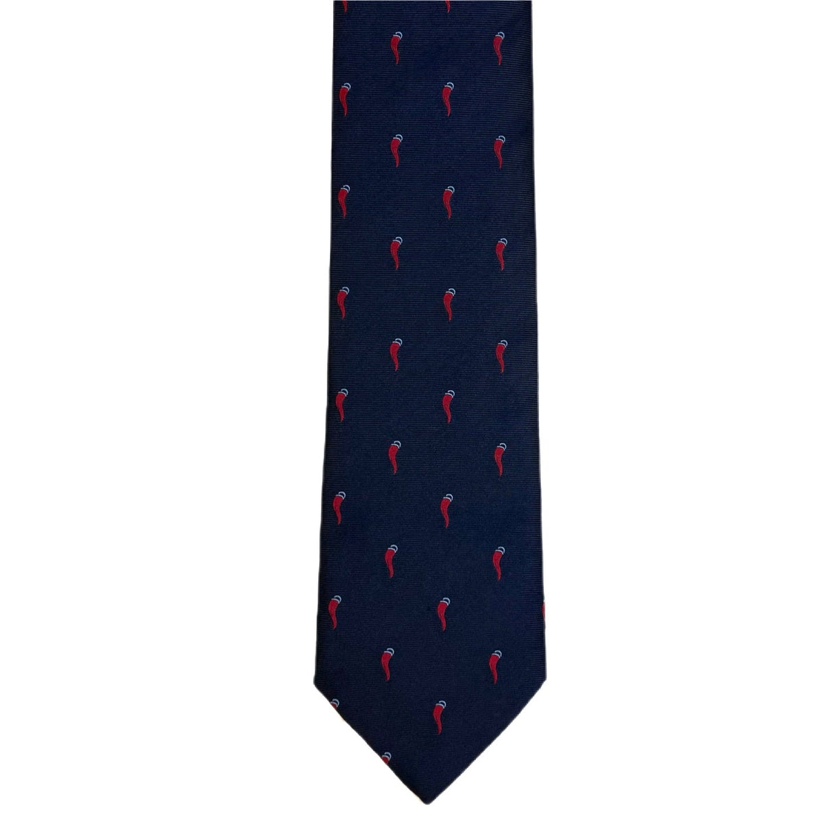 Dark blue necktie with red Italian horns