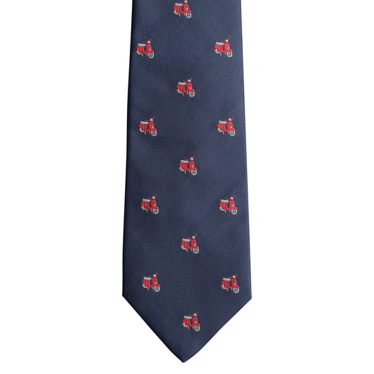 Dark blue necktie with red Vespa