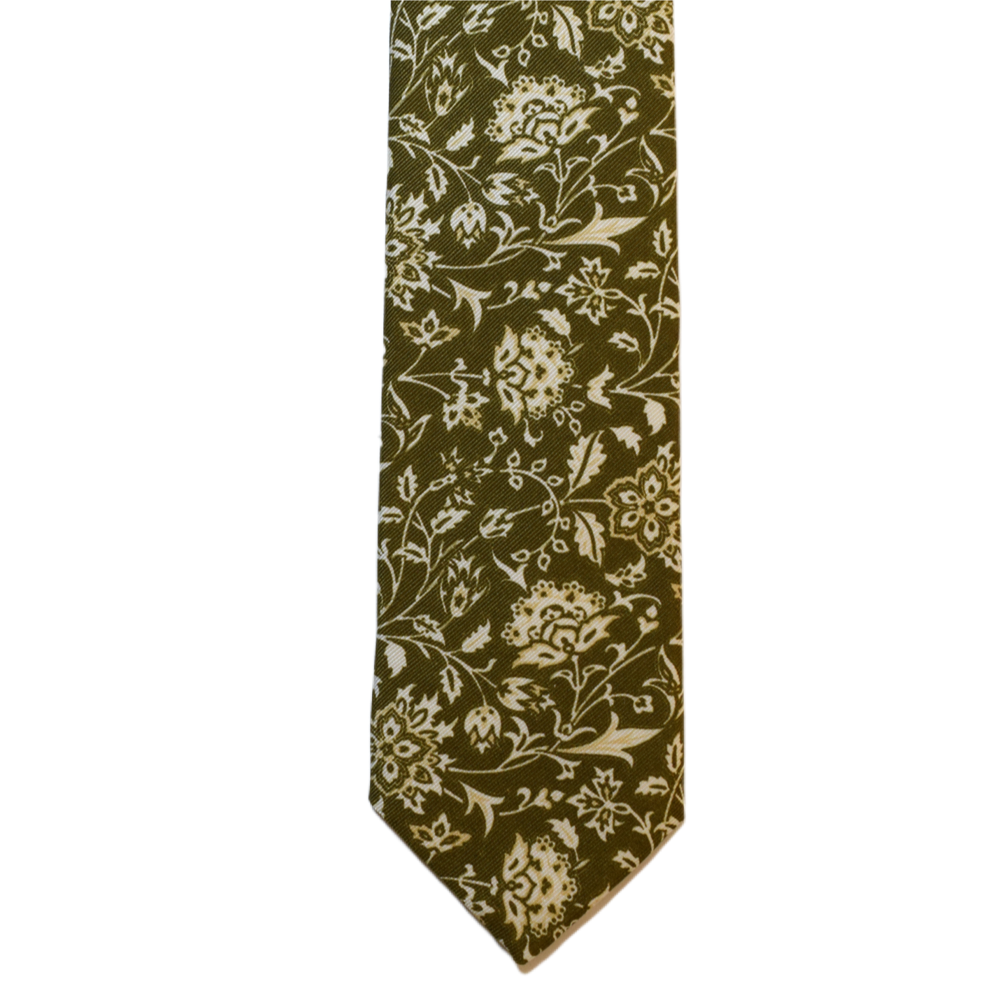 Green necktie with white flowers