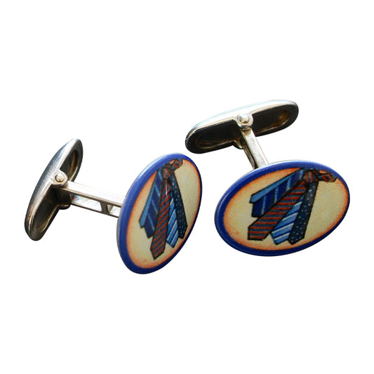 Oval shape with enamel center necktie design cufflink