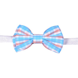 White bowtie with blue and red plaid