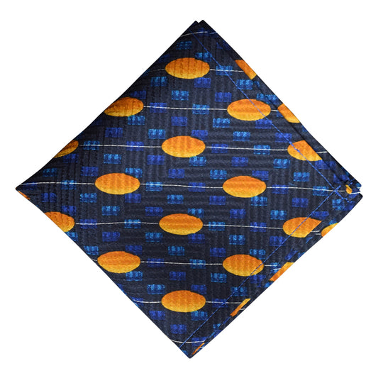 Blue pocket square with yellow ovals