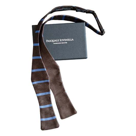 Solid brown and brown with blue stripes handmade self-tie bowtie