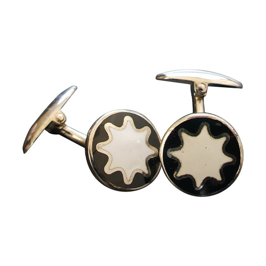 Round sterling silver with white/black enamel center cufflink
