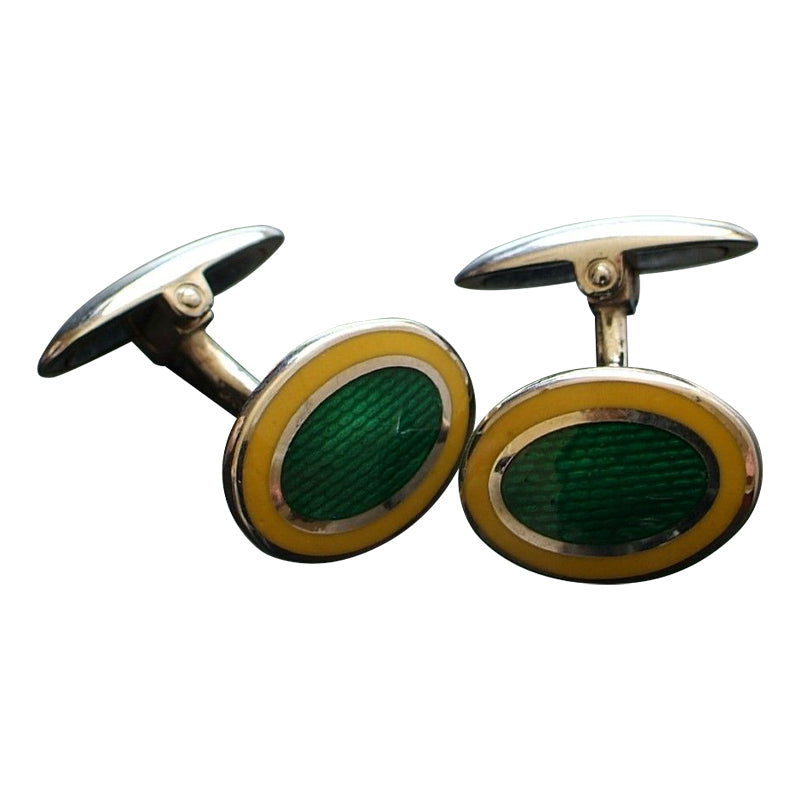 Oval shape with green/yellow enamel center cufflink
