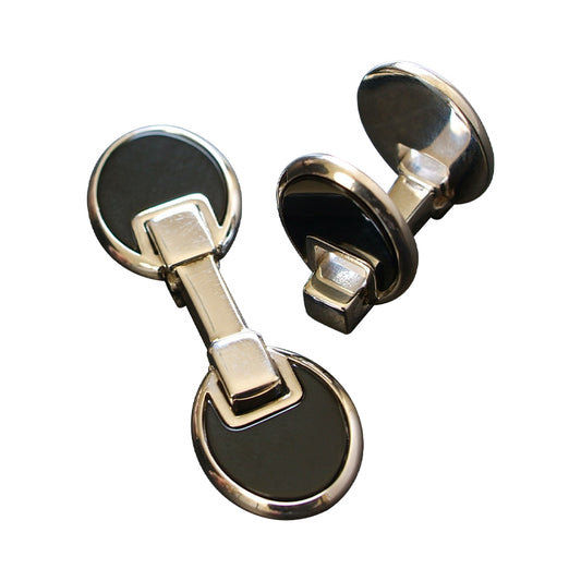 Oval shape sterling silver with onyx center cufflink