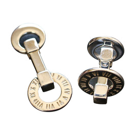 Round sterling silver with Roman numerals cufflink
